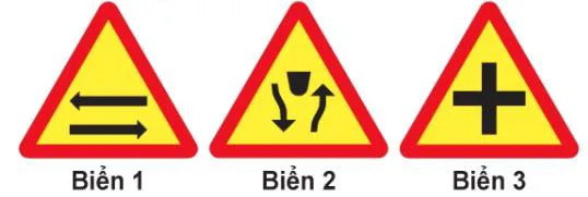 Biển báo nguy hiểm và cảnh báo – hình câu 395: Biển nào báo hiệu "Giao nhau với đường hai chiều"?