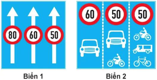 Hình câu 426: Biển nào báo hiệu các phương tiện phải đi đúng làn đường quy định và tuân thủ tốc độ tối đa cho phép?